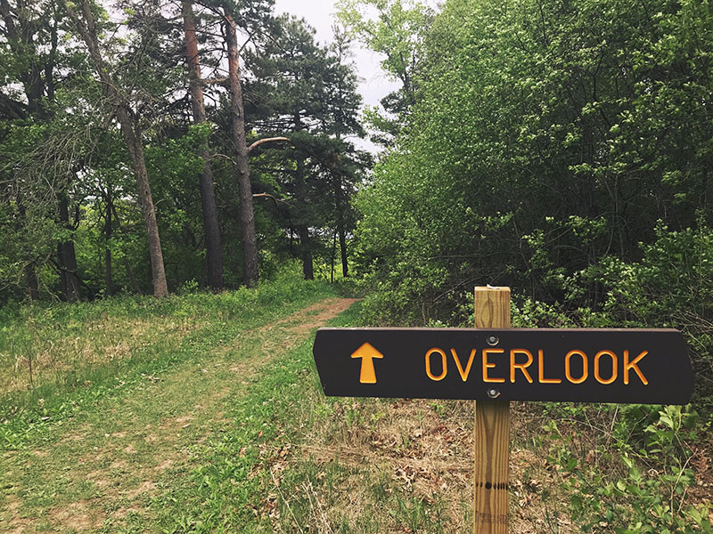 Sign leading to an overlook at Afton State Park.