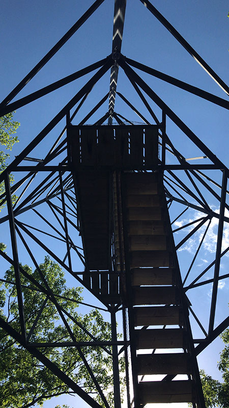 Looking up at the observation tower at Mille Lacs Kathio.