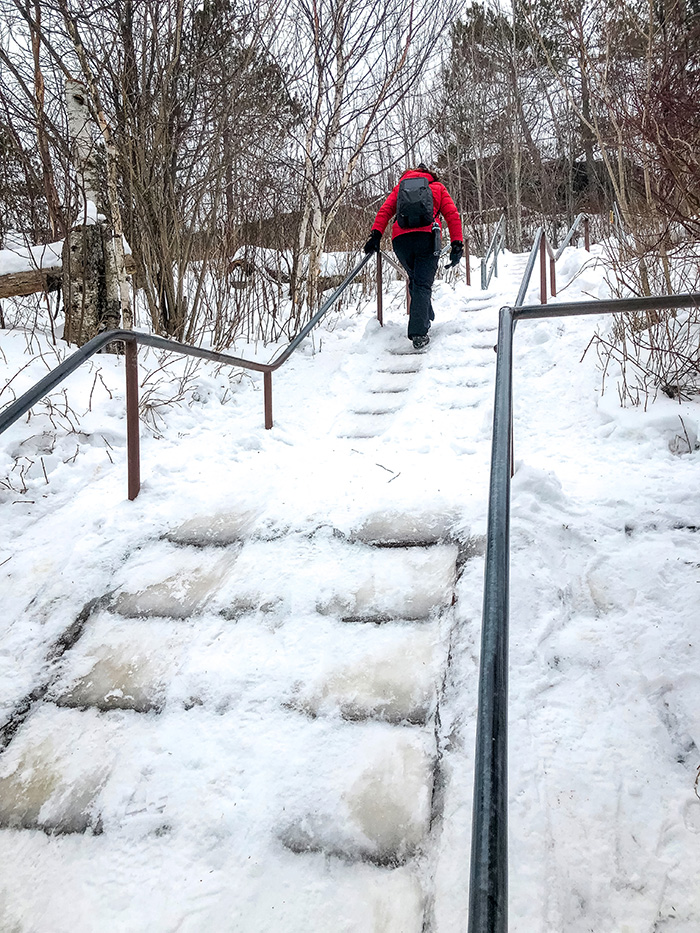 The stairs basically became an icy ramp along the North Shore.