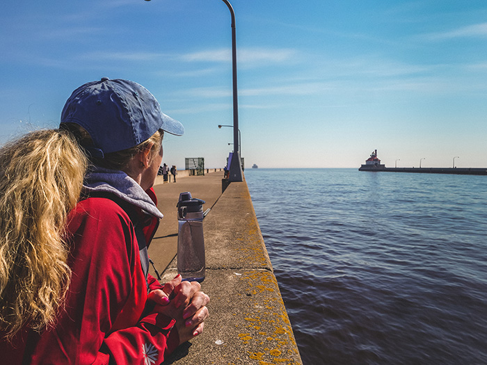 Ship coming into Duluth's harbor.