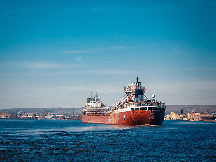 Ship coming into Duluth's harbor.