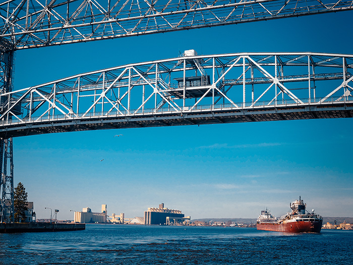 Ship coming into Duluth's harbor.